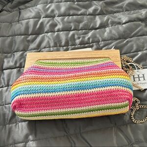 Haute Hippie Colorful Striped Clutch with Chain